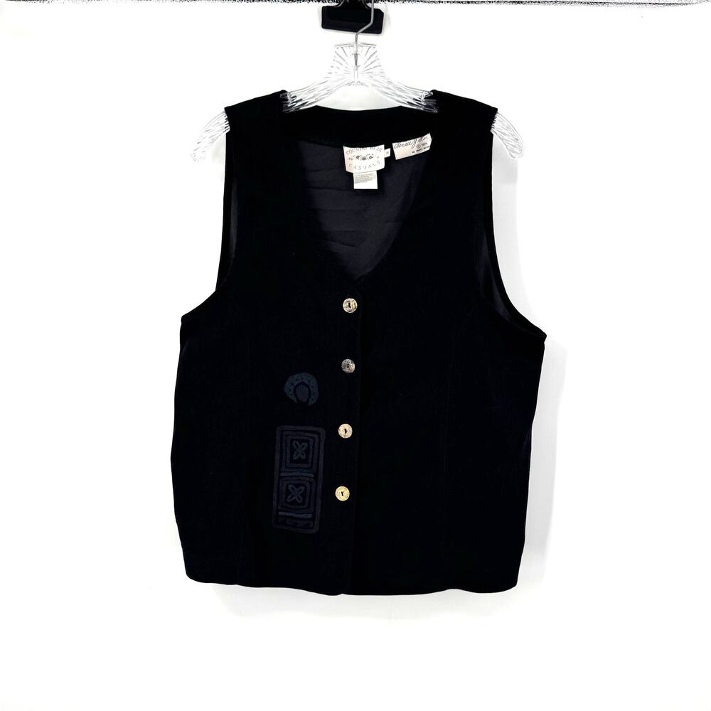 VTG Country Wear Casuals Lonnie J Vest Size M Black Western Southwest Cottage